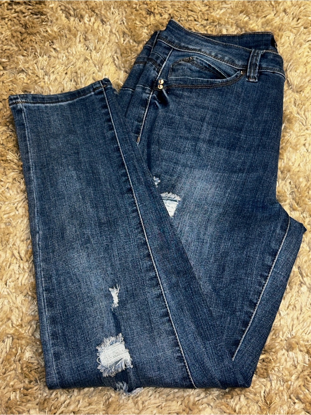 WBB Royalty For Me Women's Straight Medium-Dark Blue Distressed Jeans